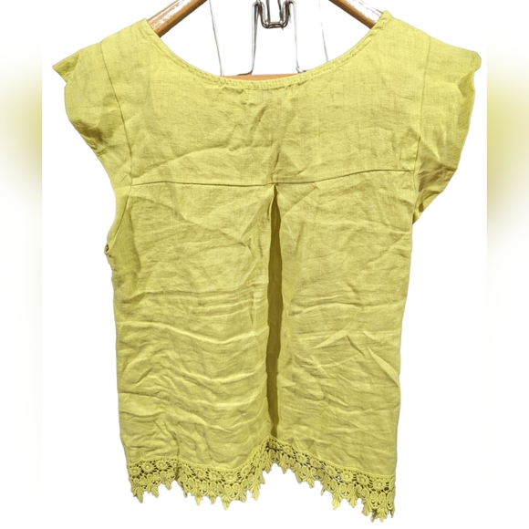 Terzo Millennio 100% Linen Flutter Cap Sleeve Tunic Top Size Medium Chartreuse - Picture 3 of 13